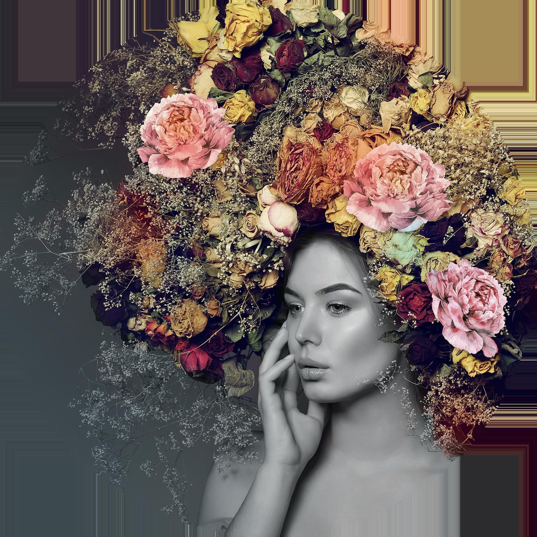 Glasbild WOMAN & FLOWERS II