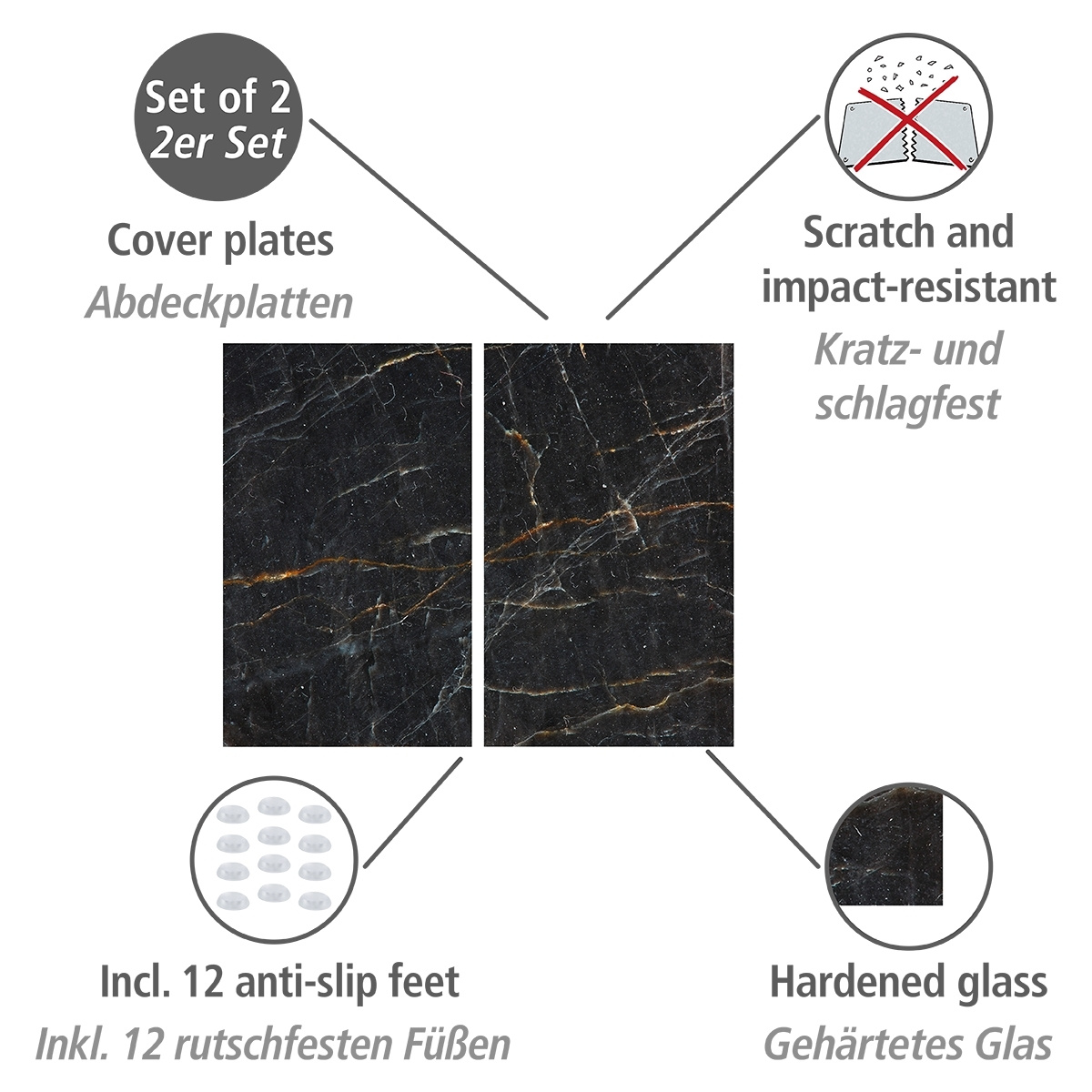 Herdabdeckplatten-Set MARMOR