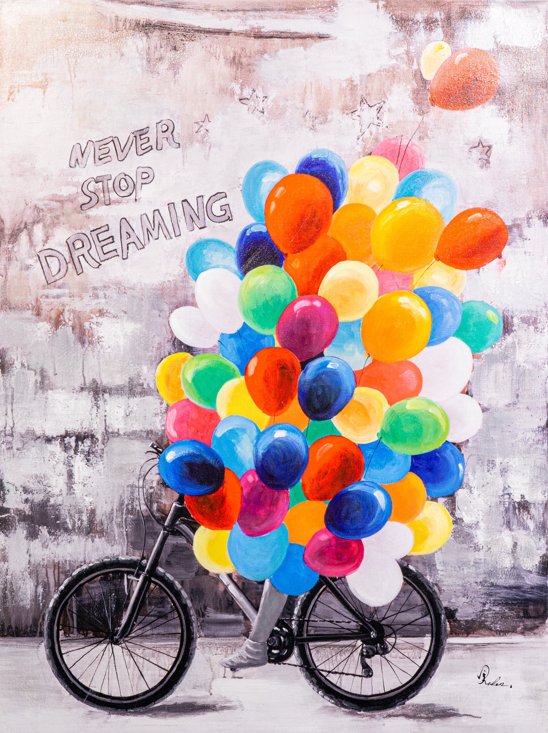 Ölbild FAHRRAD MIT LUFTBALLONS