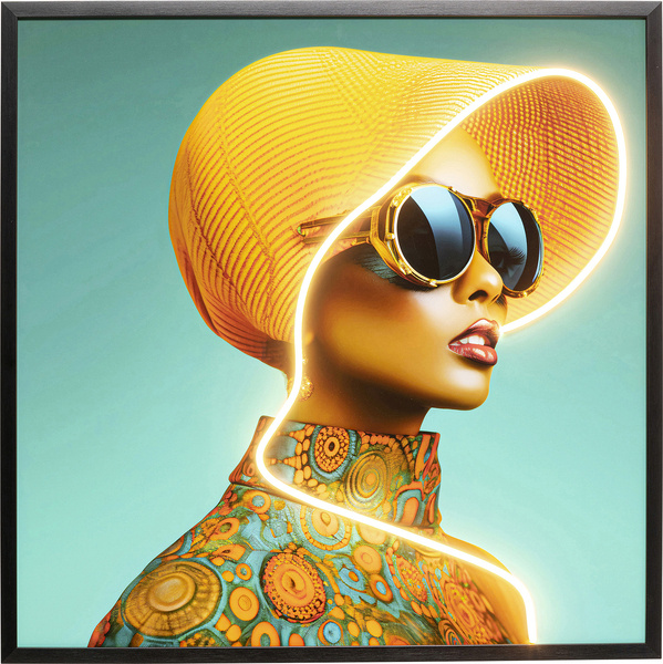 LED Bild SUN HAT WOMAN Gelb