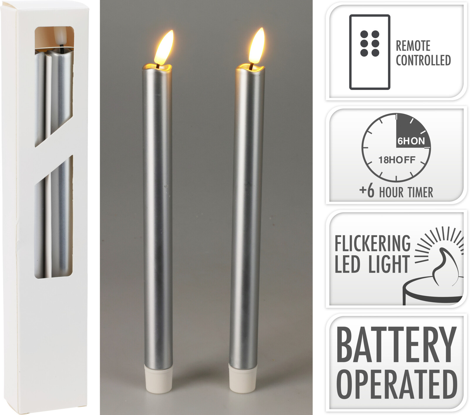 Stabkerze LED SILVER