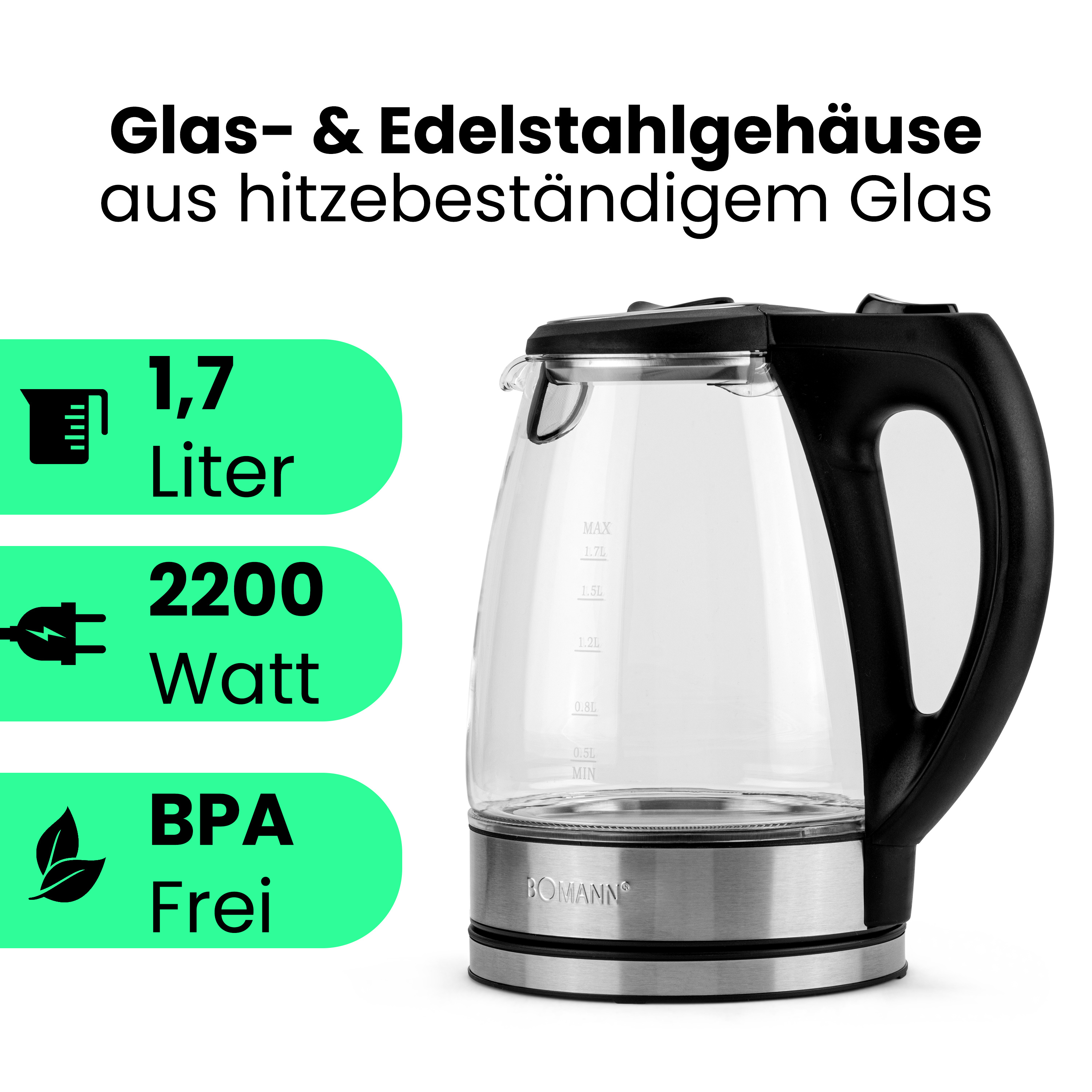 Wasserkocher GLAS INOX