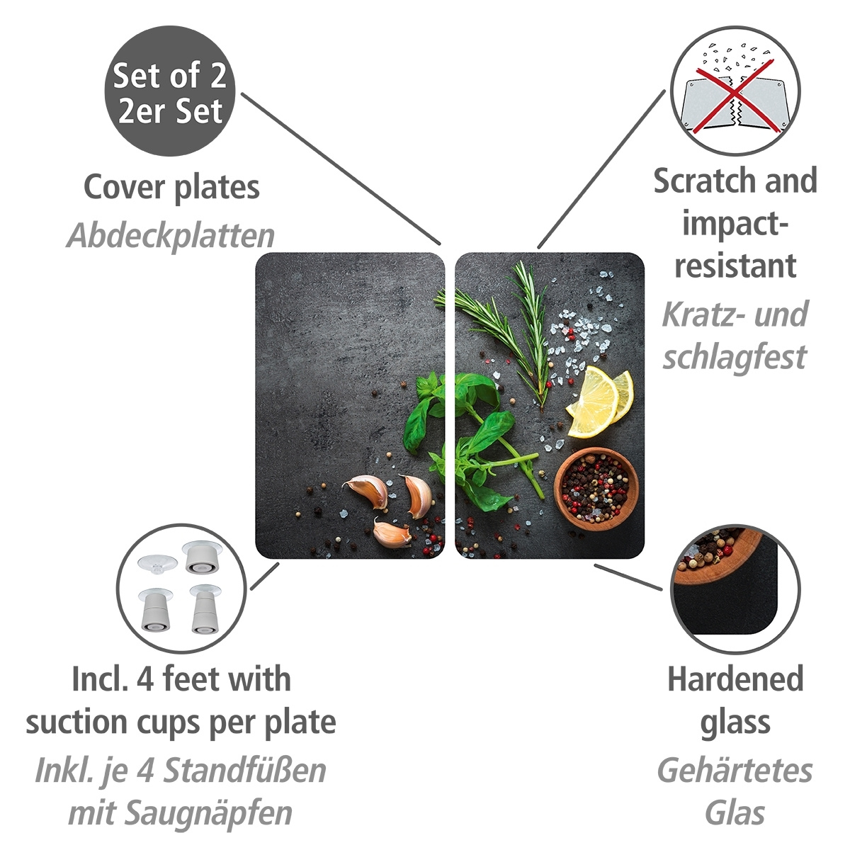 Herdabdeckplatte 2er Set