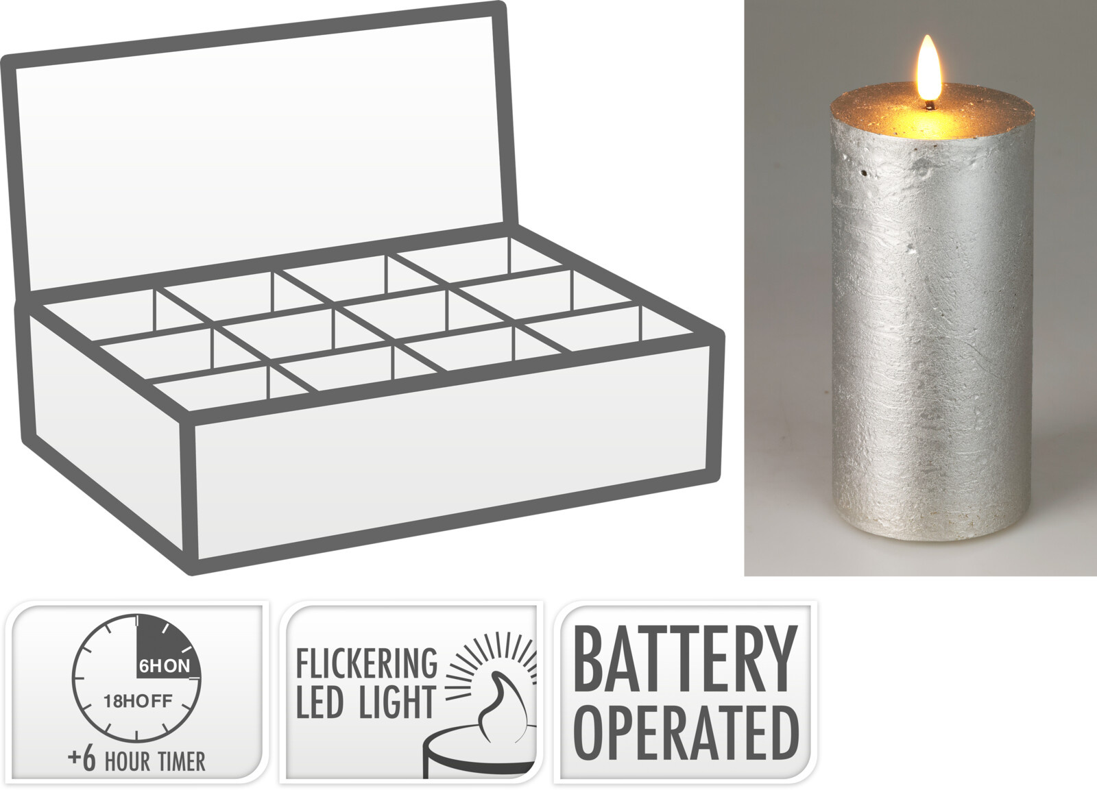 Kerze LED SILVER