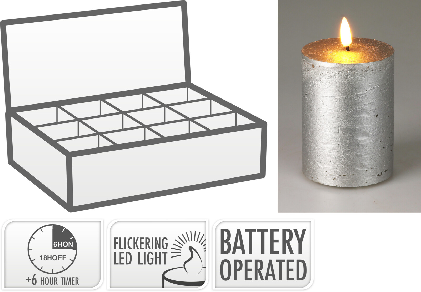 Kerze LED SILVER