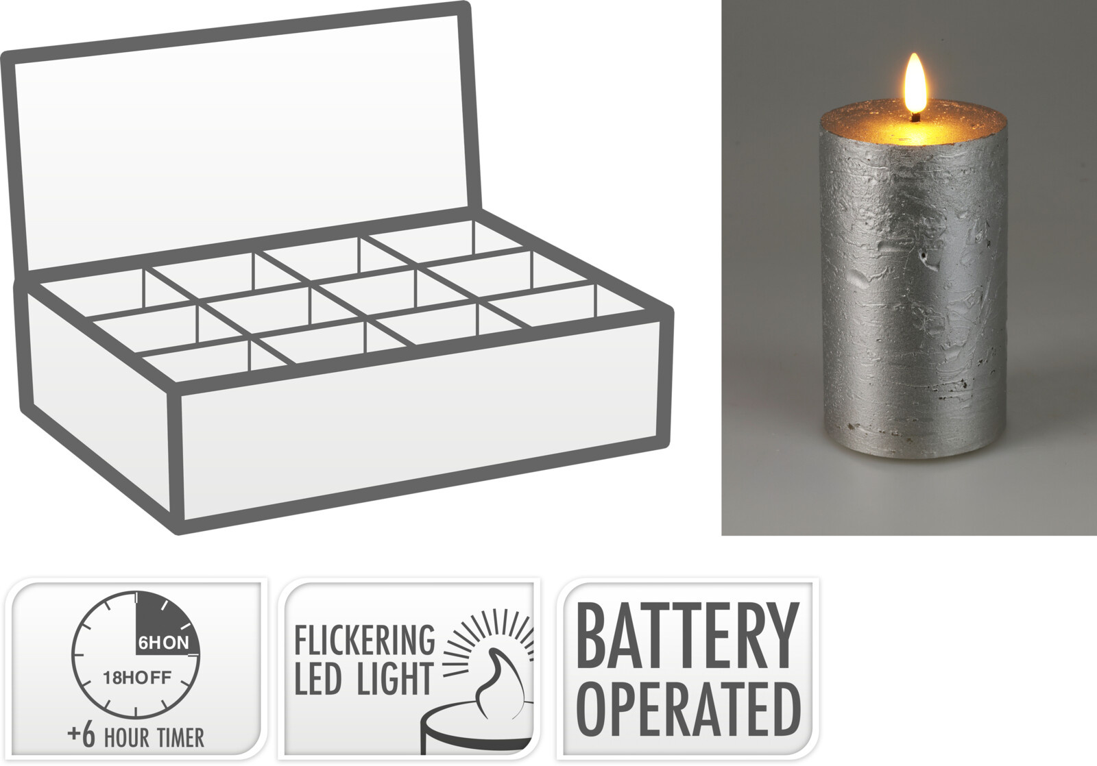 Kerze LED SILVER