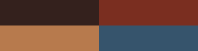 Farben Dunkelbraun, Braun, Ocker und Blau