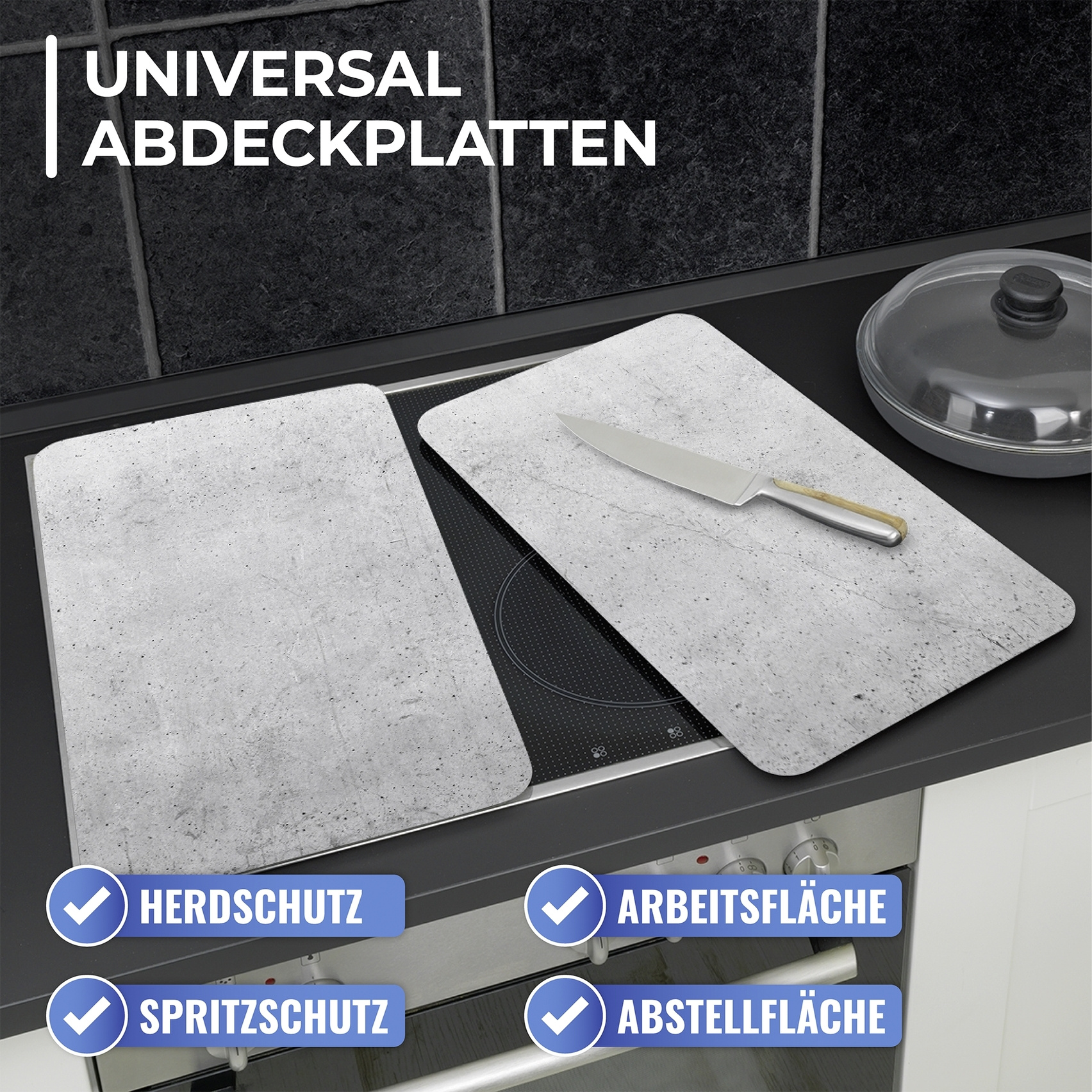 Herdabdeckplatte 2er Set BETON