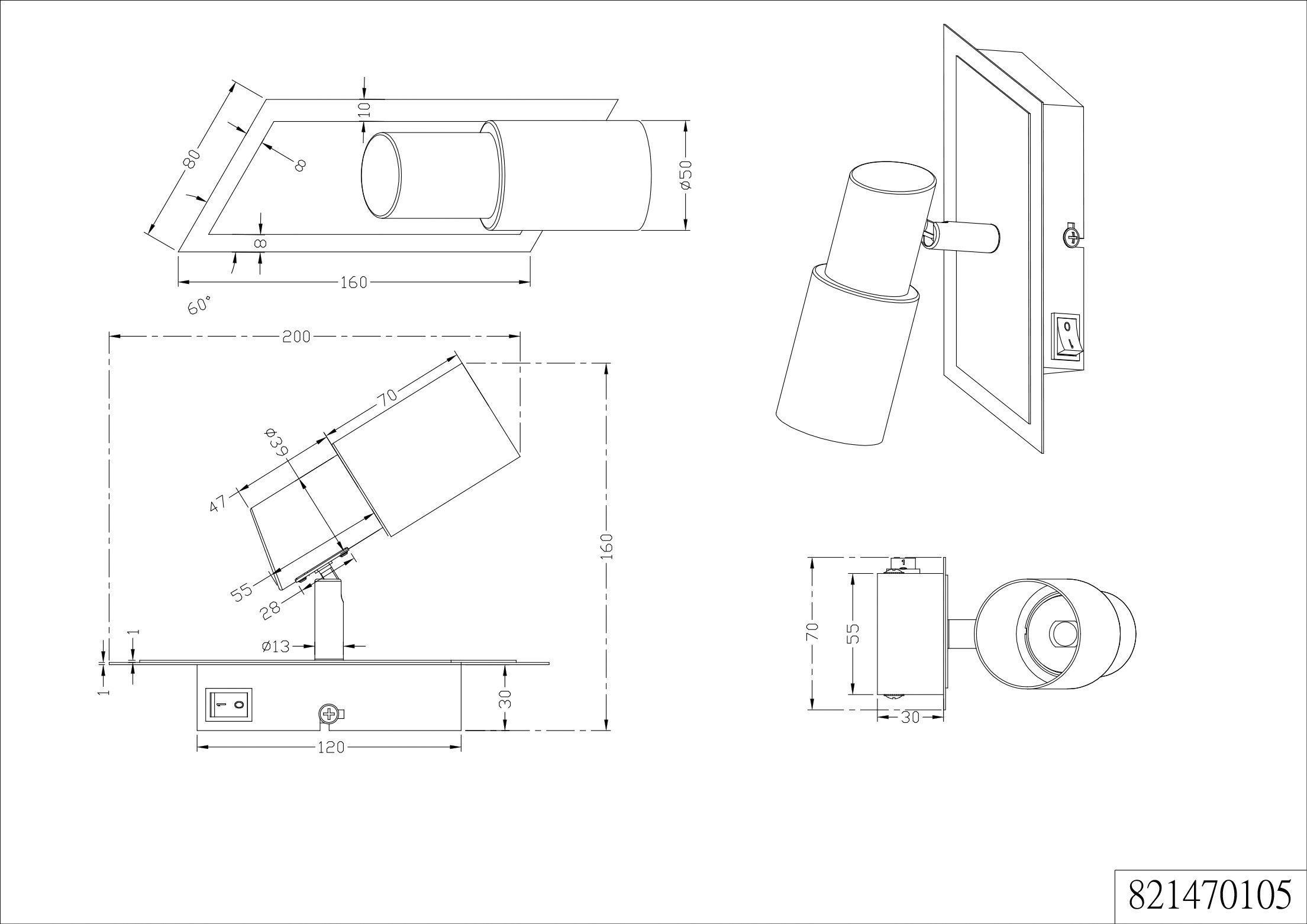 Wandspot LED LIGHT 1-flammig