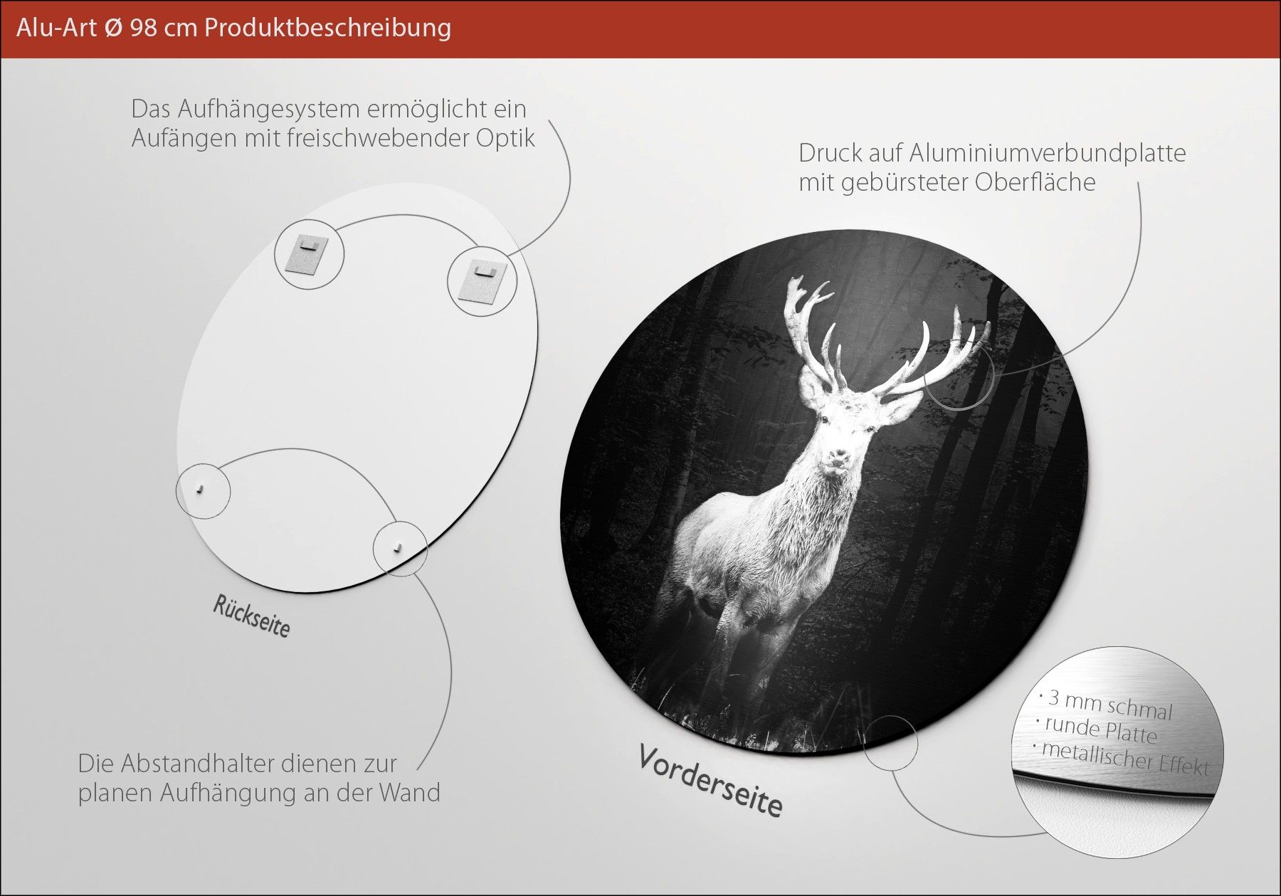 Aludibondbild GREY DEER HEAD I