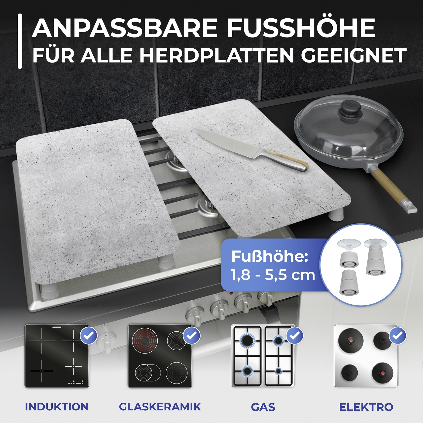 Herdabdeckplatte 2er Set BETON