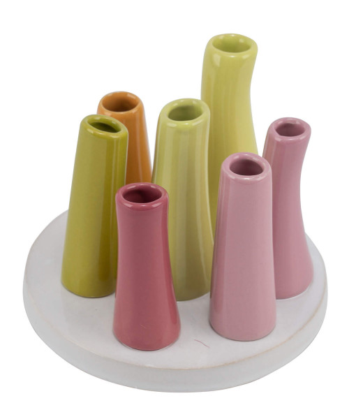 Vase Arrangement in rosa aus Stein