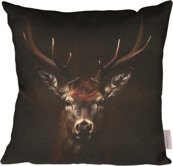 Kissenhülle PROUDLY DEER in braun aus Mischgewebe