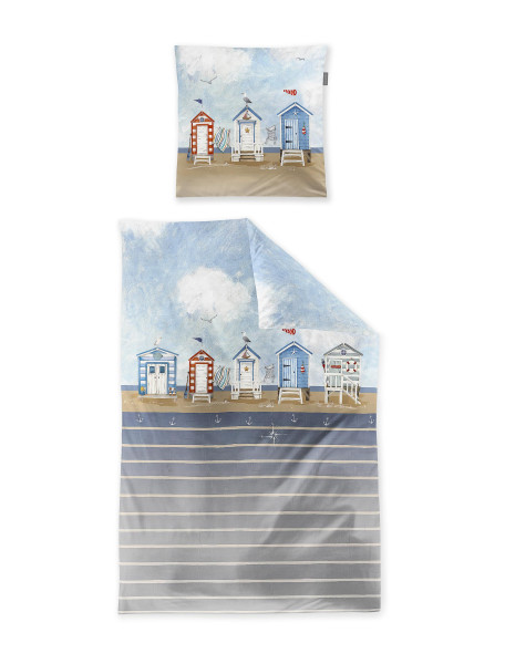 Bettwäsche WAVE Mako-Satin in blau aus Baumwolle