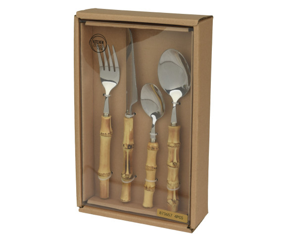 Besteckgarnitur WOOD in braun aus Edelstahl