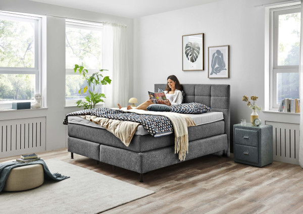 Boxspringbett ELASTOFORM OLINTO in anthrazit aus Stoff