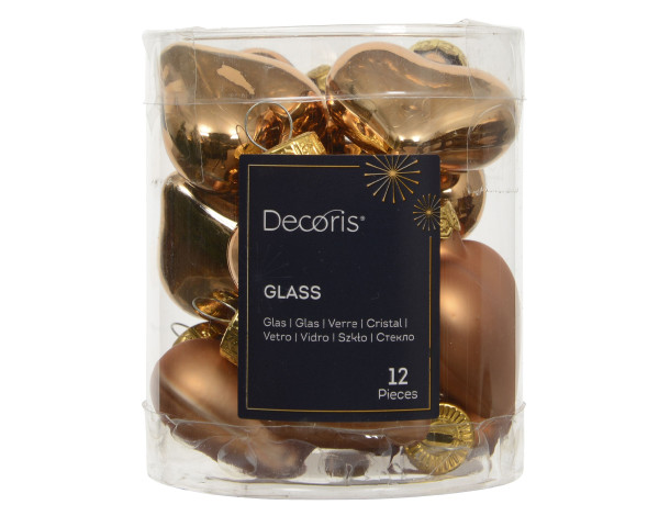 Weihnachtskugel-Box Herzen BRANDY in kupferfarben aus Glas