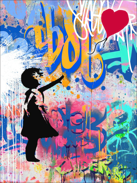 Glasbild GRAFFITI RED BALLOON in mehrfarbig aus Glas