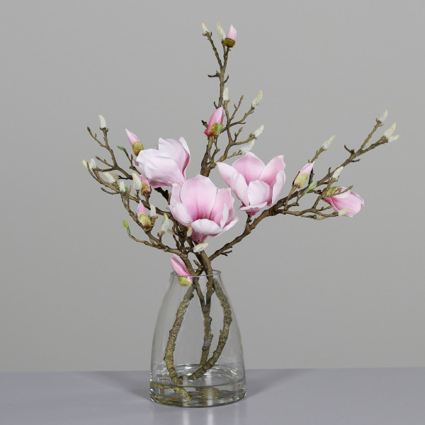 Kunstblume Magnolien-Zweig in rosa aus Kunststoff