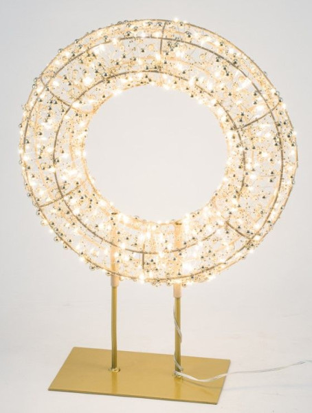 Drahtkranz LED auf Fuß in goldfarben aus Metall