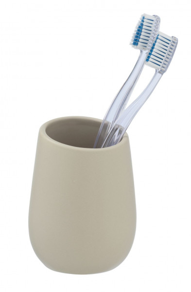 Zahnputzbecher BADI in beige aus Keramik