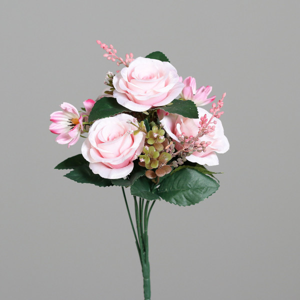 Kunstblume Rosen-Bouquet in rosa aus Kunststoff