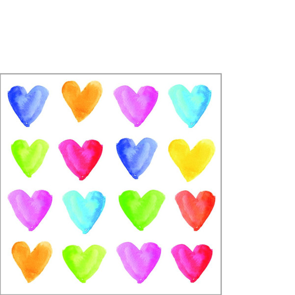 Servietten Aquarell HEARTS in bunt aus Papier