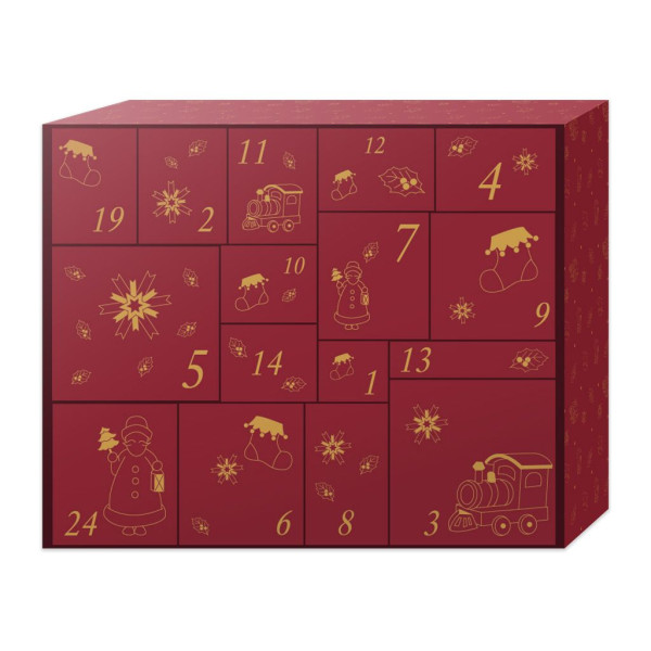Adventkalender Christmas Toys in rot aus Bone China