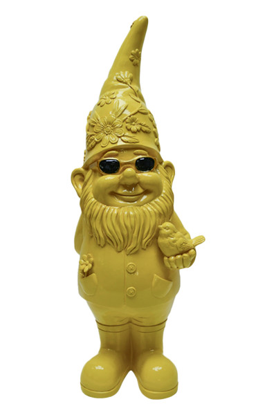 Gartenzwerg mit Sonnenbrille in gelb aus Polyresin