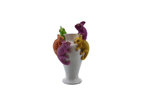 Vase Echsen in weiß aus Polyresin