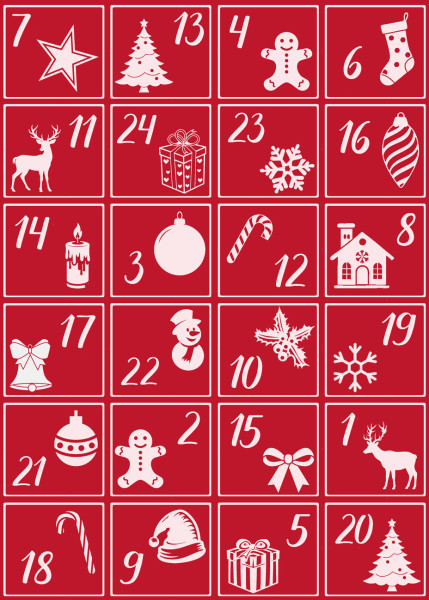 Geschirrtuch XMAS Adventkalend in rot aus Baumwolle