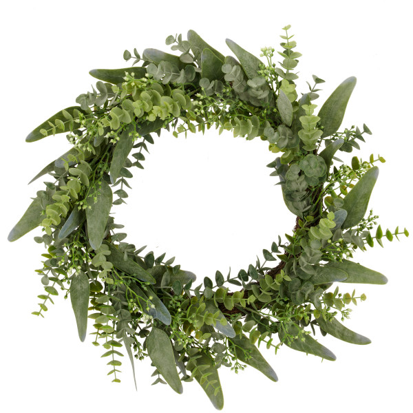 Kunstpflanze Eukalyptuskranz in grau aus Kunststoff