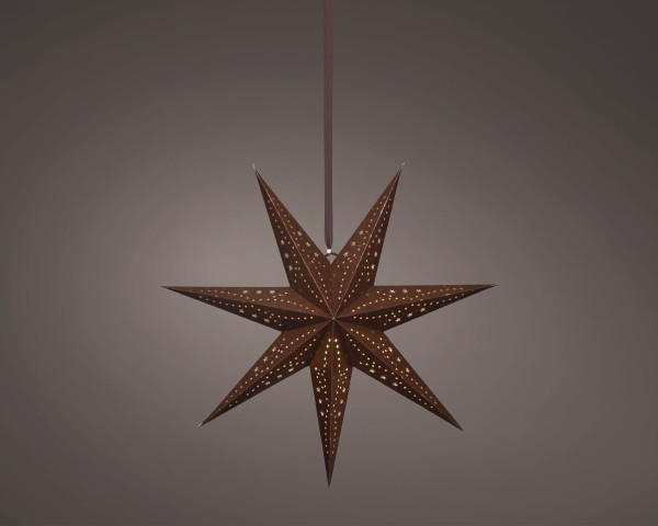 Papierstern LED in braun aus Papier
