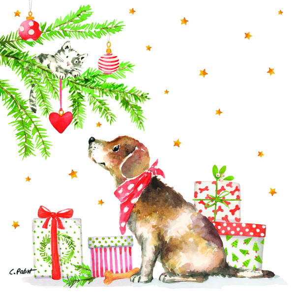 Servietten CHRISTMAS DOG in mehrfarbig aus Papier