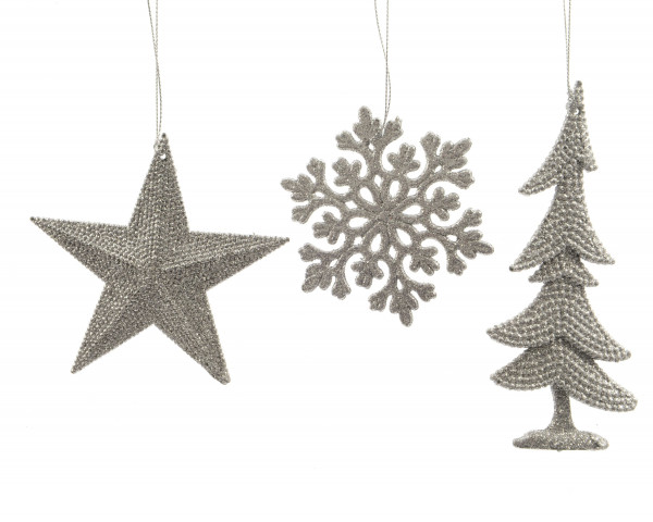 Christbaumschmuck Hänger GLITTER silber in silberfarben aus Kunststoff