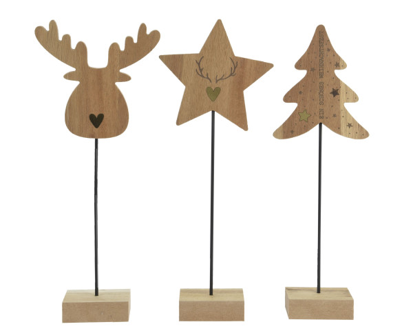 Aufsteller Tanne/Hirsch/Stern in beige aus Akazie