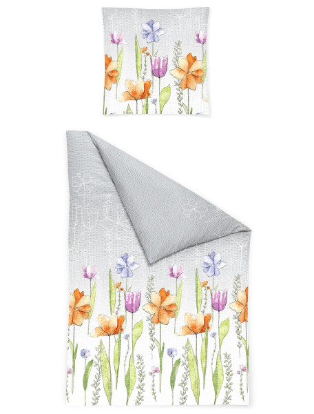 Bettwäsche Seersucker silber aus Baumwolle