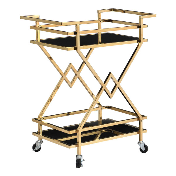Servierwagen in goldfarben aus Materialmix