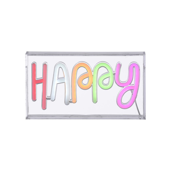 Leuchtobjekt HAPPY LED NEON in mehrfarbig aus Materialmix