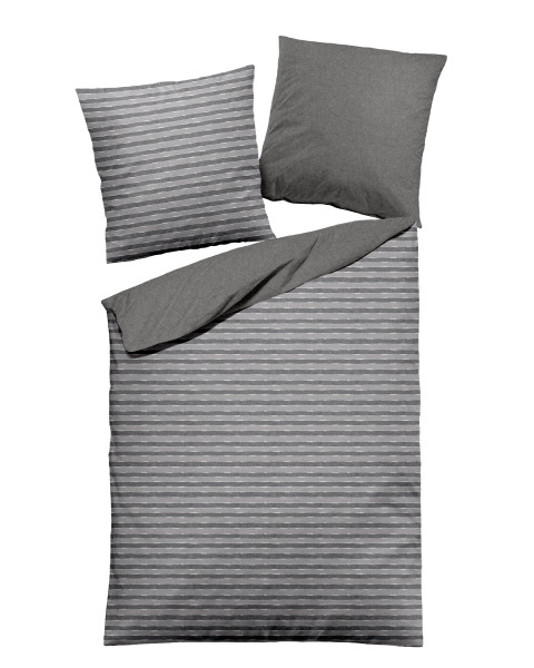 Bettwäsche Flanell in silber-anthrazit aus Baumwolle