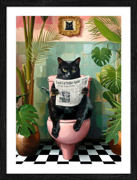 Gerahmtes Bild LUSTIGE KATZE in mehrfarbig aus Glas satiniert