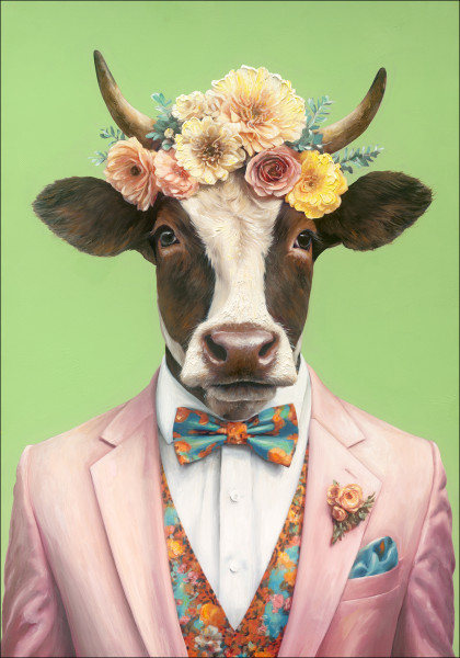 Originalbild CRAZY ANIMALS COW in mehrfarbig aus Holz