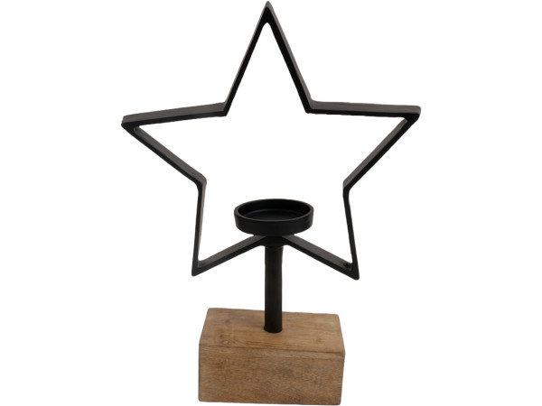 Kerzenhalter STAR in schwarz aus Materialmix