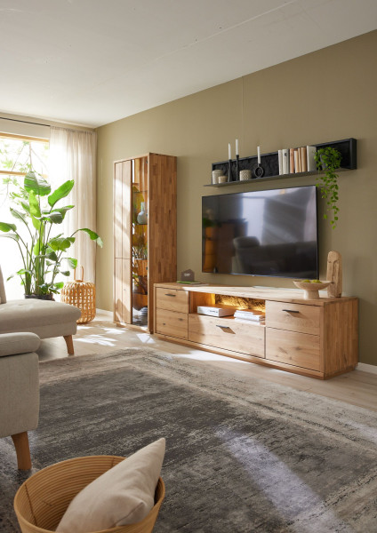 Wohnwand MONDO VIVANTO in Wildeiche aus Massivholz