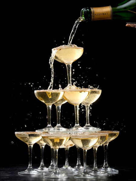 Glasbild CHAMPAGNERTOWER in mehrfarbig aus Glas