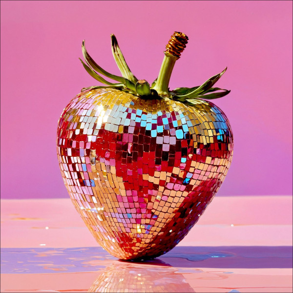Glasbild GLITTER STRAWBERRY in mehrfarbig aus Glas