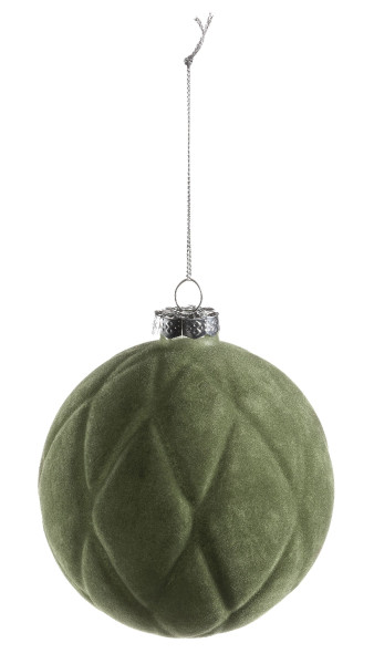 Weihnachtskugel beflockt in grün aus Glas