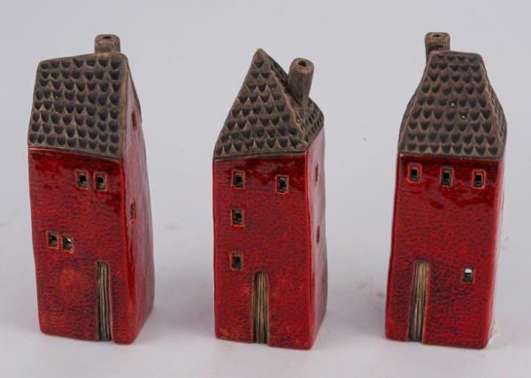 Teelichthalter Haus in braun aus Steingut
