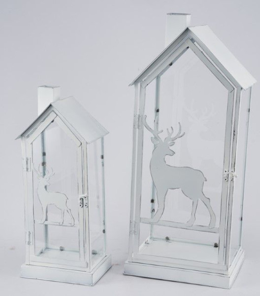Laterne Hirsch in weiß aus Metall