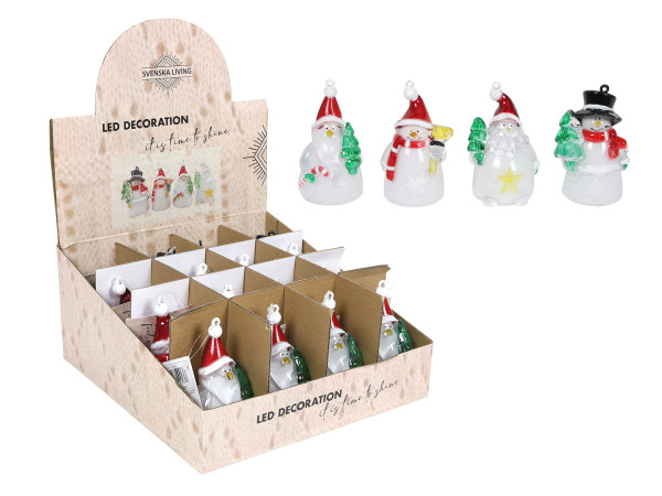 Dekofigur LED SANTA/SCHNEEMANN in mehrfarbig aus Kunststoff